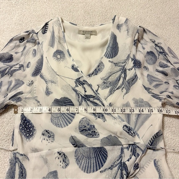 Allsaints Ari Oceano Long Sleeve Wrap Dress White Blue Shell Beach All Saints - Picture 7 of 14